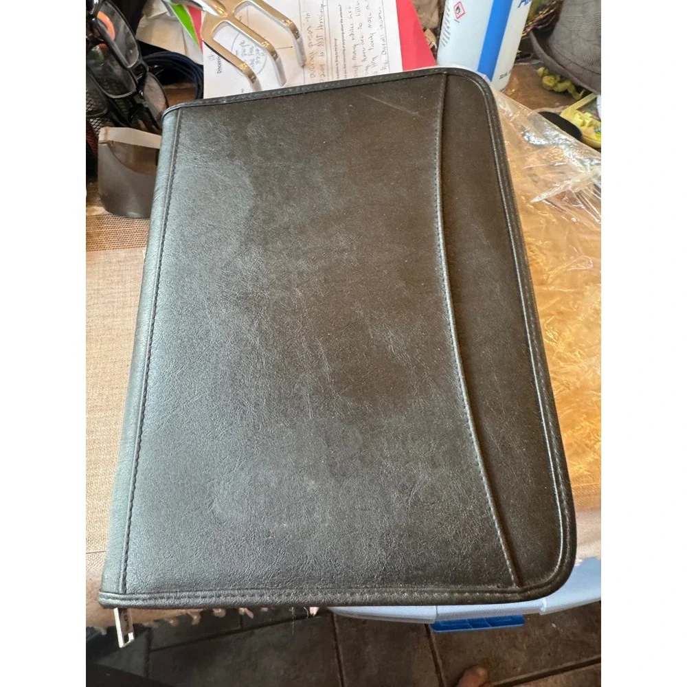Black Faux Leather Zippered Portfolio Organizer Padfolio Business Case Organizer